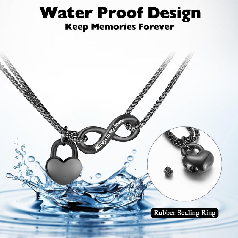 XIUDA Infinity Urn Necklace for Human Ashes Always in My Heart Cremation Necklace Stainless Steel Memorial Ash Jewelry for Women - Image 5
